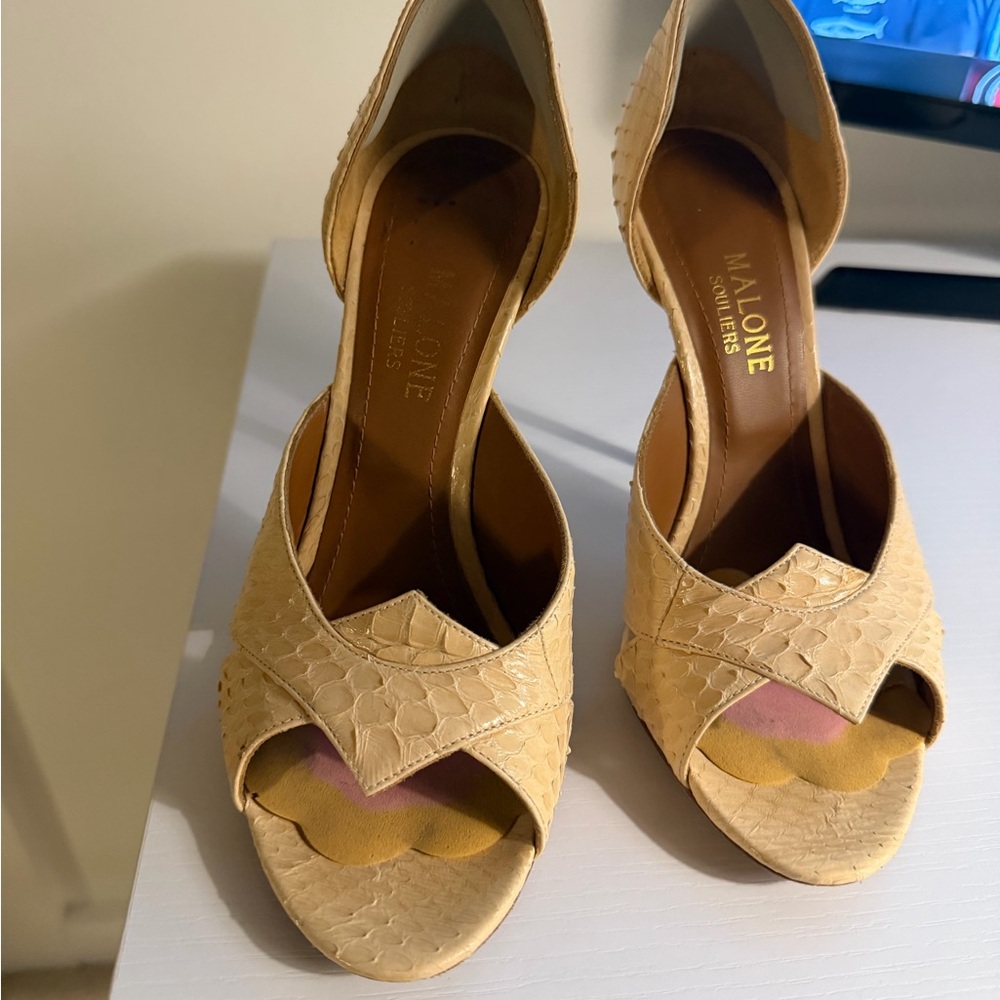 Malone Souliers Tan Textured Heels